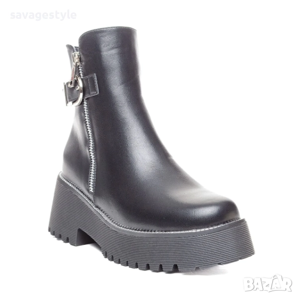 Дамски черни зимни боти с цип , снимка 1