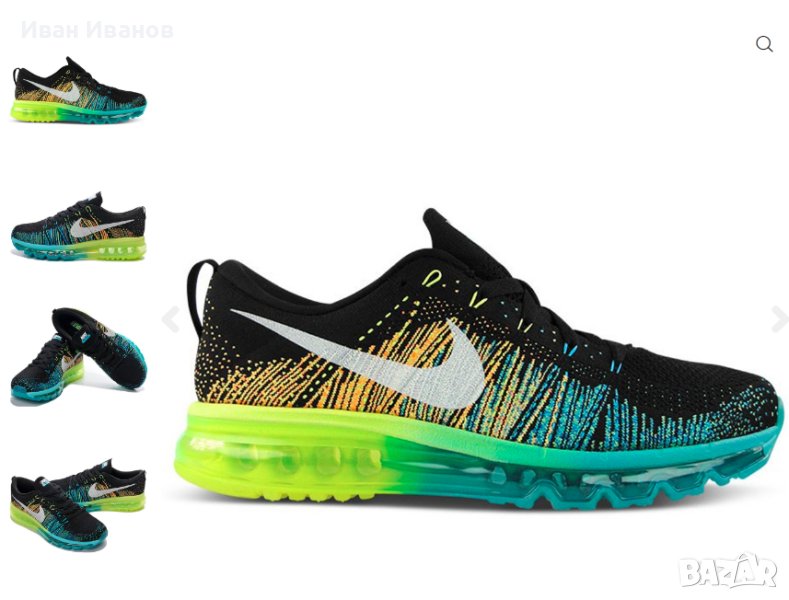 маратонки  Nike Flyknit Air Max Black Turbo Green Volt Mens номер 45,5-46, снимка 1