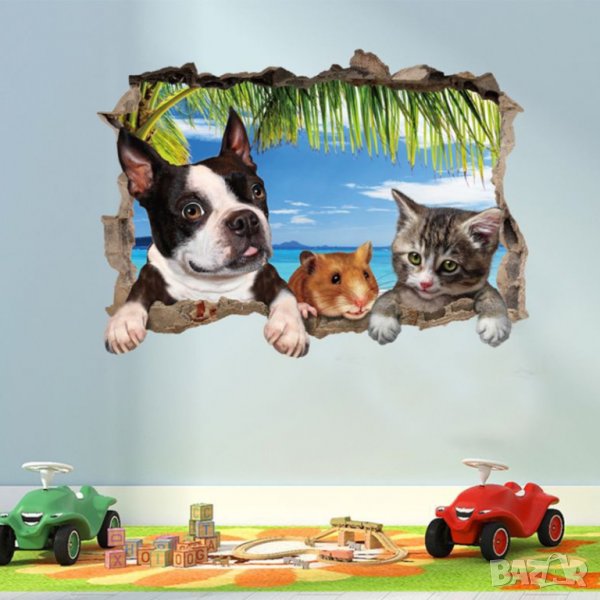 Стикер за лепене "Куче, коте и хамстер" /подходящ за декорация на дома/, снимка 1