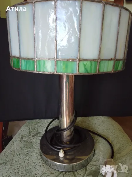 нощна лампа стъкло, метал 38 см, снимка 1