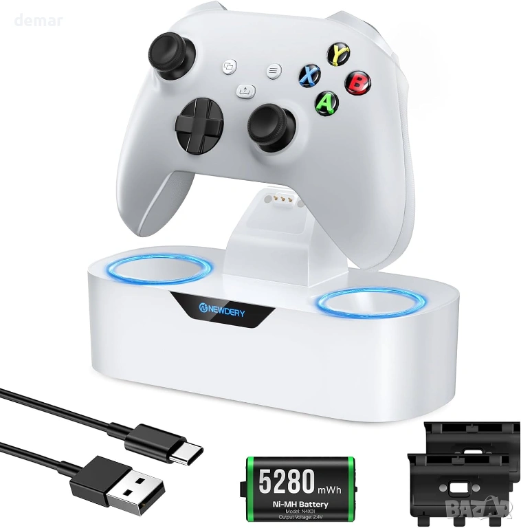 NEWDERY Единична зарядна станция за безжичен контролер Xbox и батерия 5280mWh, снимка 1