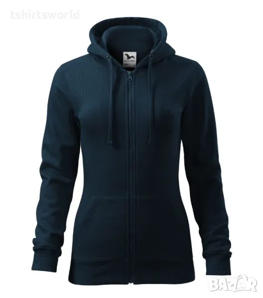 Нов дамски суичър с ЦИП и качулка в тъмносин цвят, снимка 1