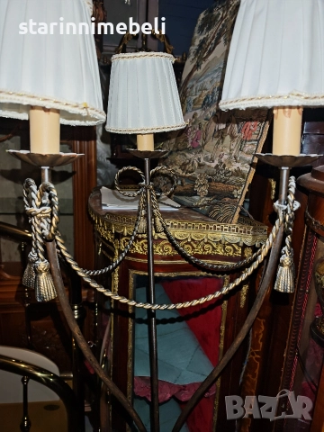 Антикварен лампион с бронзова плетеница, три светлини 180см, снимка 6 - Лампиони - 52917170