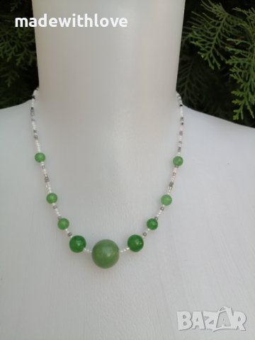 Ръчно изработено колие от зелен авантюрин, снимка 3 - Колиета, медальони, синджири - 43243669
