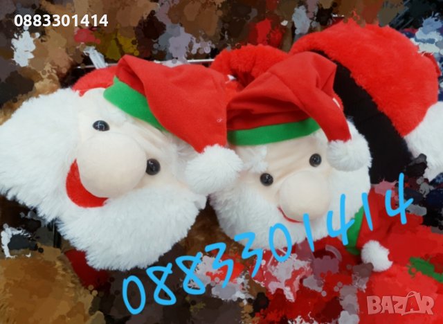 Коледни плюшени пантофи 3D Дядо Коледа , снимка 2 - Пантофи - 38831376