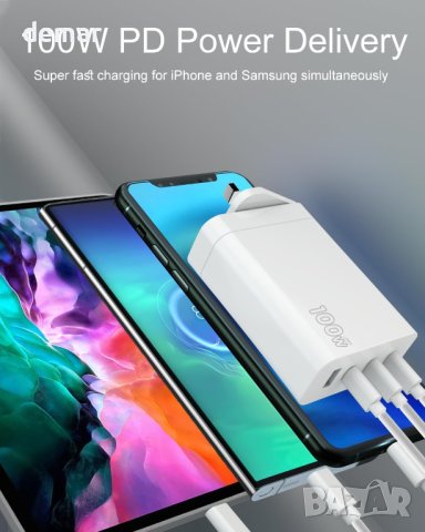 100W USB C зарядно устройство, 4 порта GaN, снимка 2 - Друга електроника - 43971012