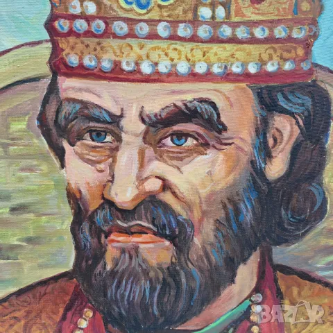 Портрет на Княз Борѝс I  [852г.-889г.]-ръчно рисуван на платно от Люб.Петров 2008г., снимка 2 - Картини - 47776709