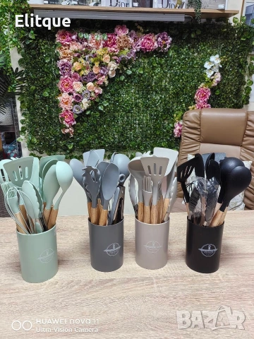 🍳 Комплект кухненски прибори – 11 бр. в кръгла поставка