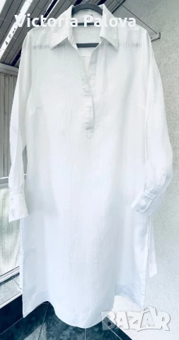 Бяла рокля/туника  H&M 100% лен, снимка 2 - Рокли - 50505257