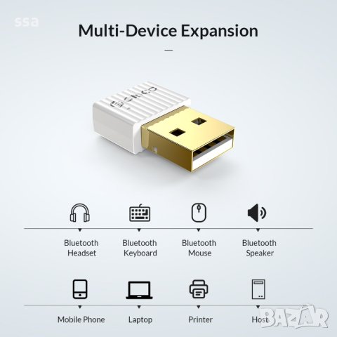  Orico блутут адаптер Bluetooth 5.0 USB adapter, white, снимка 6 - Други - 43155783