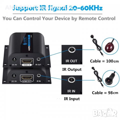 eSynic PRO HDMI Extender 1080P 60m,IR дистанционно управление,RJ45 Cat6 Cat7 Ethernet,лаптоп/DVD/PS4, снимка 5 - Аксесоари - 40020937