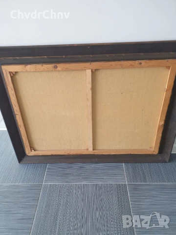 120х90см/стара голяма картина масло върху платно/пейзаж/село-река-мост/дървена рамка, снимка 11 - Картини - 51131255