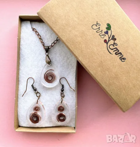 Семеен подаръчен комплект - колие и обеци, ключодържател ипепелник оргонит, снимка 2 - Ръчно изработени сувенири - 47618505