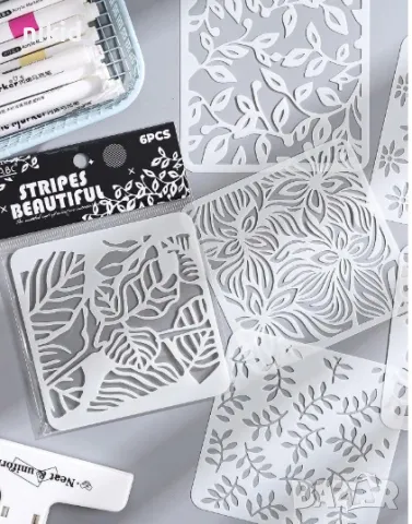 6 бр цветя клони листа стенсил шаблон спрей за торта украса стена декорация Scrapbooking