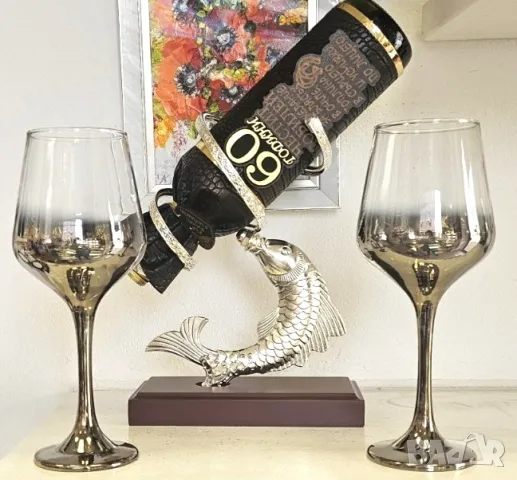 Оригинален подарък за 50 год.юбилей - Риба с бутилка и чаши за вино, снимка 3 - Подаръци за юбилей - 48951573