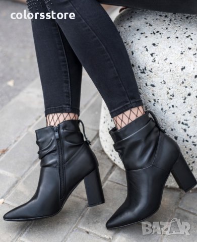 Боти на ток - черна кожа - 1JB-18536