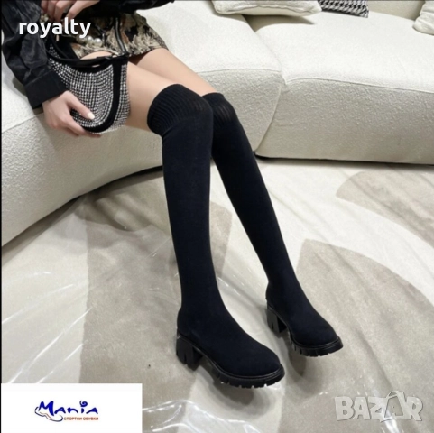 ЧЕРНИ ТЕКСТИЛНИ ДАМСКИ БОТУШИ, снимка 2 - Дамски ботуши - 52140984