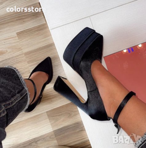 Обувки на ток - черен сатен - VT2