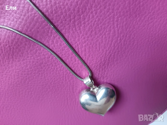 Сребърно колие със сърце , снимка 3 - Колиета, медальони, синджири - 53228106