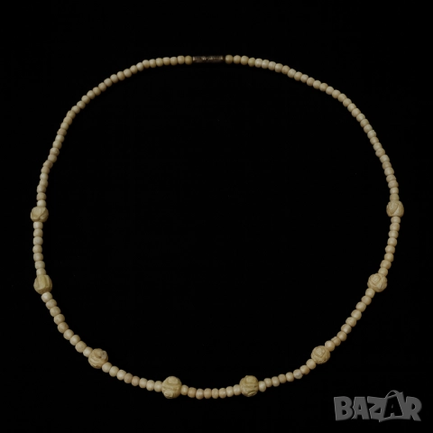 Ръчно резбована стара огърлица от слонова кост, снимка 4 - Колиета, медальони, синджири - 46411906
