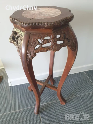 76см конзолна маса дърворезба-мрамор/дървена масичка-пиедестал-поставка за саксия