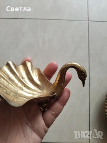 Красив Лебед от стар месинг, снимка 3 - Антикварни и старинни предмети - 53438399