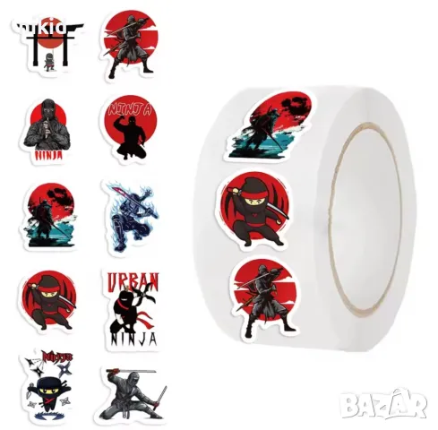 100 бр Нинджа Ninja коледни малки самозалепващи лепенки стикери ръчна изработка подарък, снимка 2 - Други - 48508012