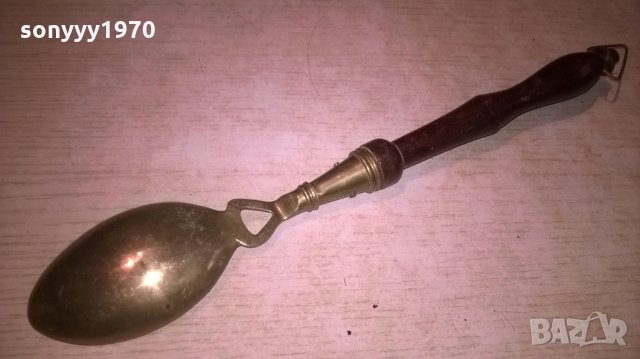 ретро лъжица-32х5см-мед/месинг и дърво-внос франция, снимка 9 - Колекции - 27114181