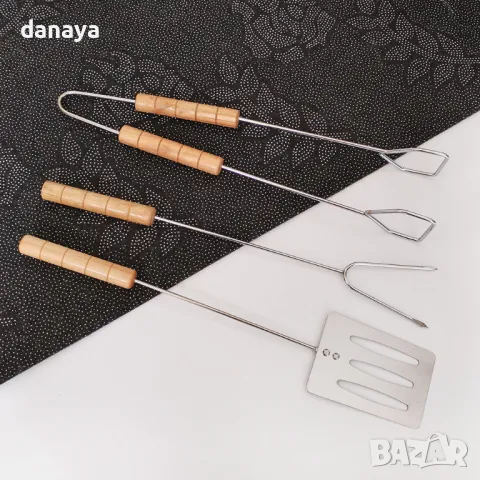 5812 Комплект прибори за барбекю с дървени дръжки, 3 броя