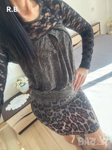 Тигрова дантелена рокля, М/L размер, снимка 11 - Рокли - 35985398