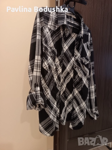 Дамска карирана черна риза, снимка 5 - Ризи - 52373939