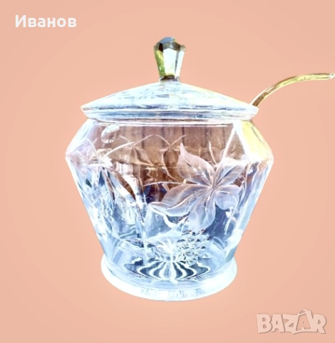 Нов Масивен Голям Кристален съд и Комплект Кристални чаши за Боле/Пунш