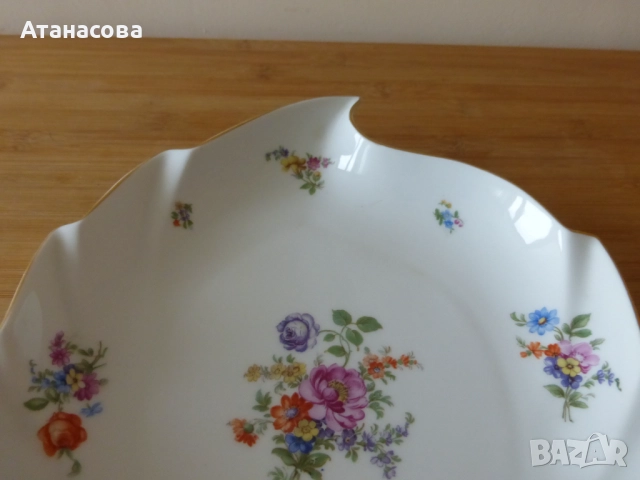 Немско порцеланово плато 27 см Tirschenreuth БАВАРИЯ 1920 г, снимка 5 - Аксесоари за кухня - 52910892