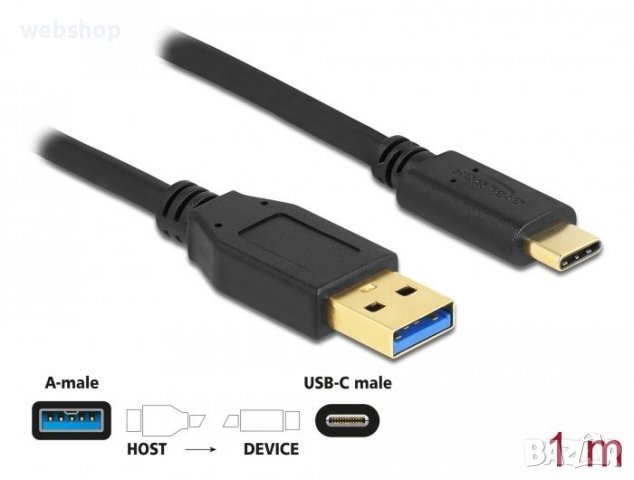 Кабел Type-C Delock, super speed, бързо зареждане,USB-A 3.2(м), USB-C(м), 1m, 10GBps, снимка 1
