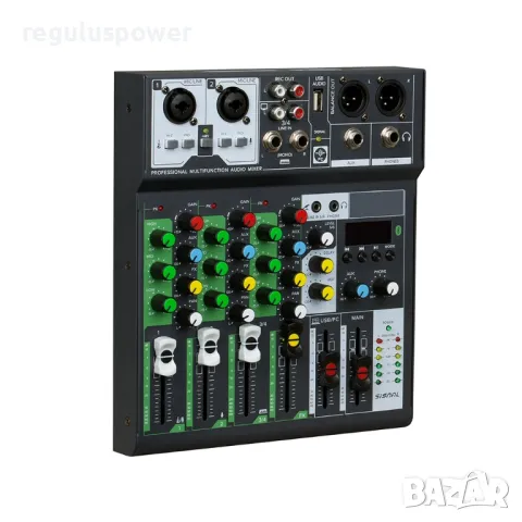 Смесителен пулт RP - MIX 6BT,DJ Mixer, Bluetooth, Usb player, 3 Band EQ, FX, Plug and Play , снимка 4 - Ресийвъри, усилватели, смесителни пултове - 49416602