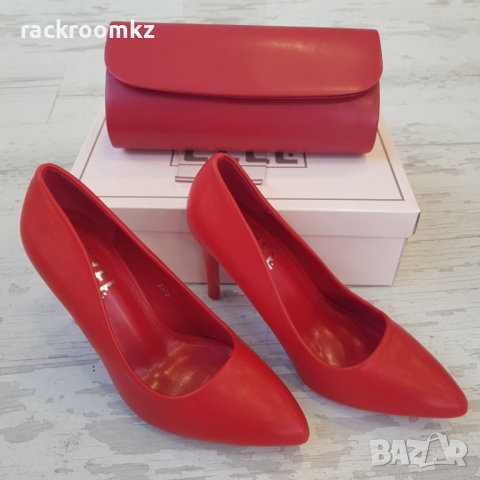 Елегантни дамски обувки на ток в червен цвят, снимка 3 - Дамски обувки на ток - 36536503