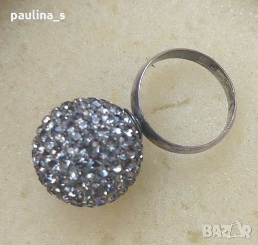 Три различни броя / Сребърен пръстен топка с кристали "Swarovski" / проба 925 и Житен клас , снимка 6 - Пръстени - 26286330