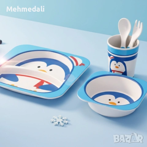Детски комплект за хранене Cheffinger – 5 части  Чиния, купичка, чаша, лъжица и вилица 