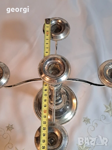 масивен метален посребрен свещник петица 32/4, снимка 7 - Антикварни и старинни предмети - 53184336