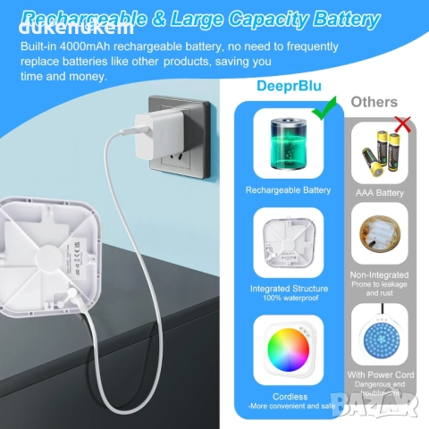 LED осветление за басейн, акумулаторно, RGBW, с дистанционно, снимка 3 - Лед осветление - 52812231