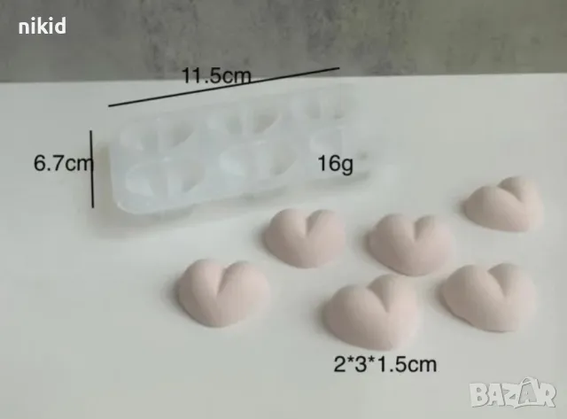 6 сърца сърце обли силиконов молд форма фондан шоколад гипс смола декор украса, снимка 2 - Форми - 47380740