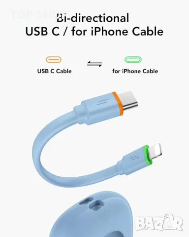 Charmast 10000mAh захранваща банка с вграден кабел, 20W PD, 3 IN/OUT LED дисплей, синя, снимка 4 - Външни батерии - 49804707