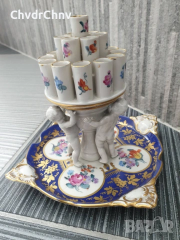 Dresden фигурална табакера 14см/Дрезден стар немски порцеланов цигаретник с херувими, снимка 2 - Декорация за дома - 53506685