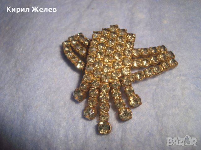 СТАРА ПОЗЛАТЕНА РЕТРО АРТ КРИСТАЛНА БРОНЗОВА БРОШКА с БОХЕМСКИ КРИСТАЛИ МАЙСТОРСКА ИЗРАБОТКА 29207, снимка 11 - Антикварни и старинни предмети - 37320273