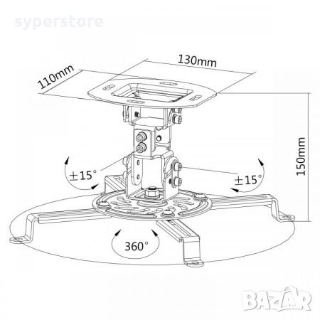 Универсална стойка за Проектор SBOX PM-18 Таванна за проектори до 13.5кг., снимка 2 - Стойки, 3D очила, аксесоари - 33344956