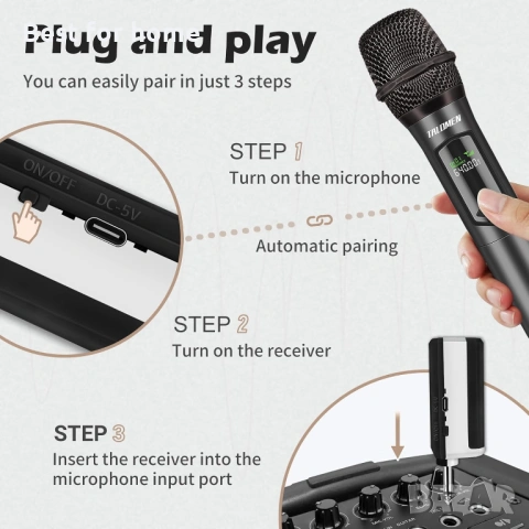 Безжичен микрофон, професионална двойна ръчна безжична динамична микрофонна система , снимка 8 - Микрофони - 53470769