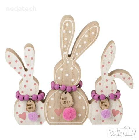 Великденска декорация 3 зайчета, 15×2×15см