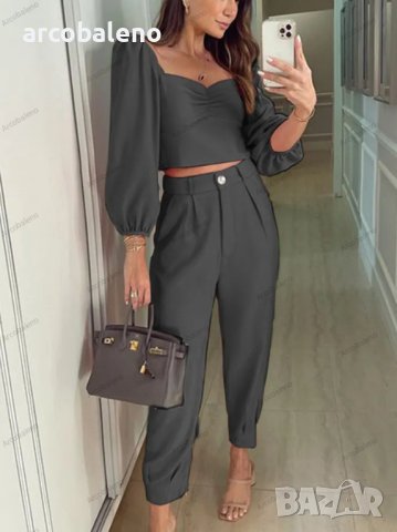 Дамски комплект от две части с висока талия и квадратно деколте, 4цвята, снимка 4 - Комплекти - 40703762