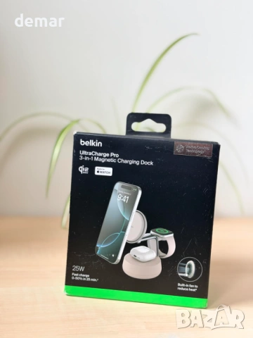 Безжична зарядна станция Belkin UltraCharge Pro 25W, 3-в-1 Qi2.2, снимка 9 - Безжични зарядни - 53379379