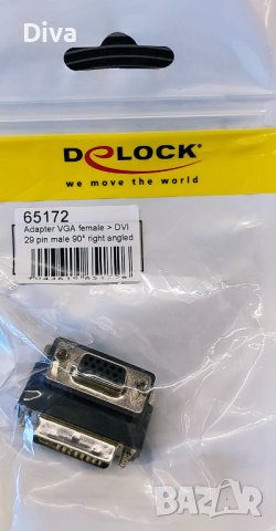 Адаптер DeLock, VGA женско - DVI мъжко, 90°, Черен, снимка 3 - Кабели и адаптери - 38701109